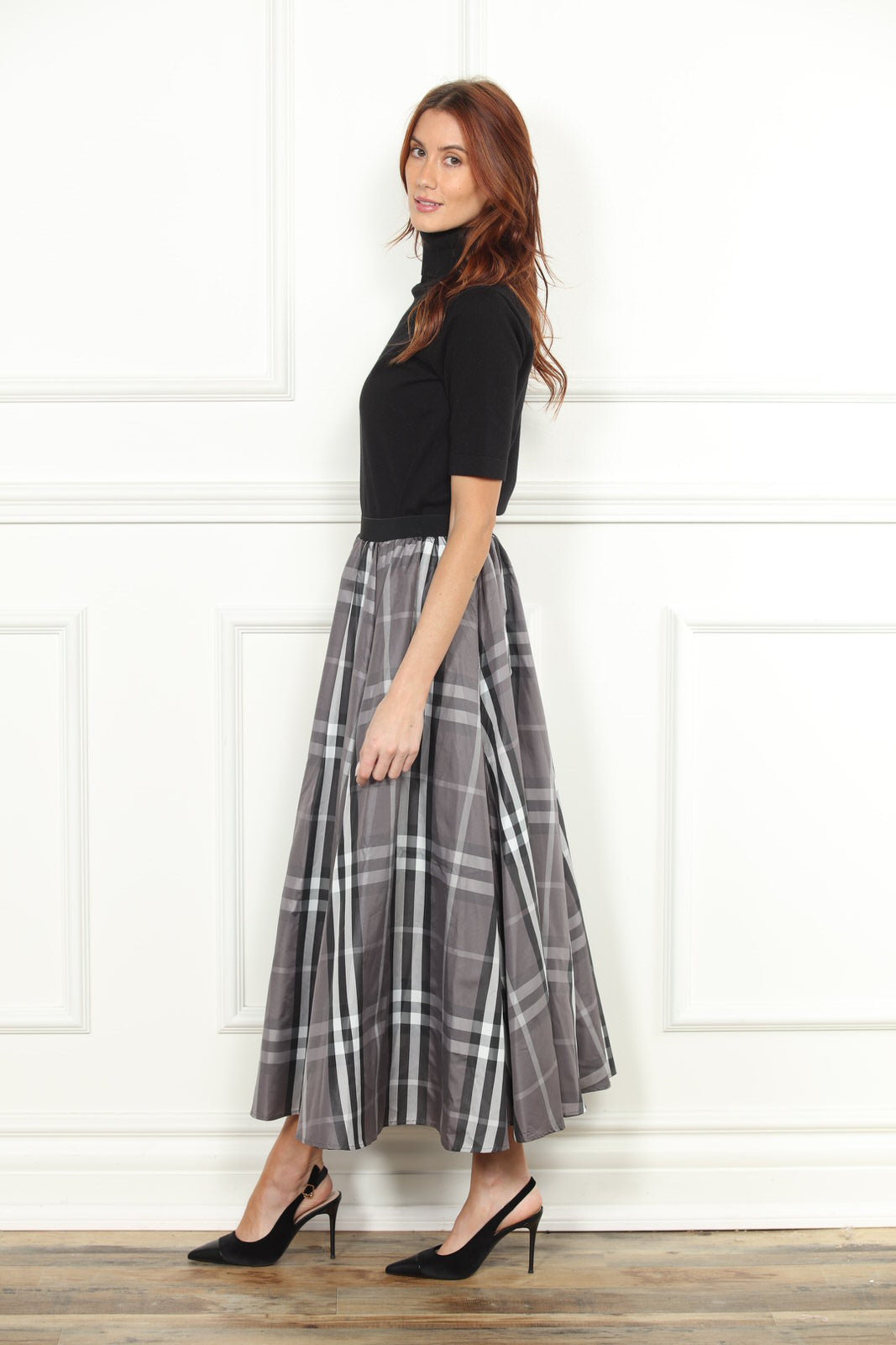 Maxi Plaid Taffeta Skirt