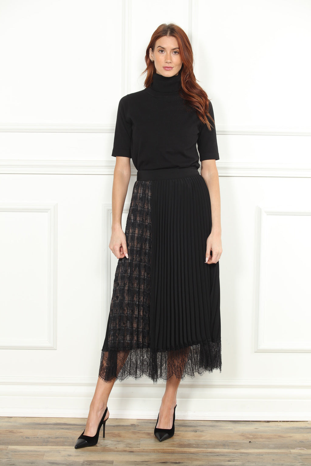 Lace Plaid Pleated Skirt