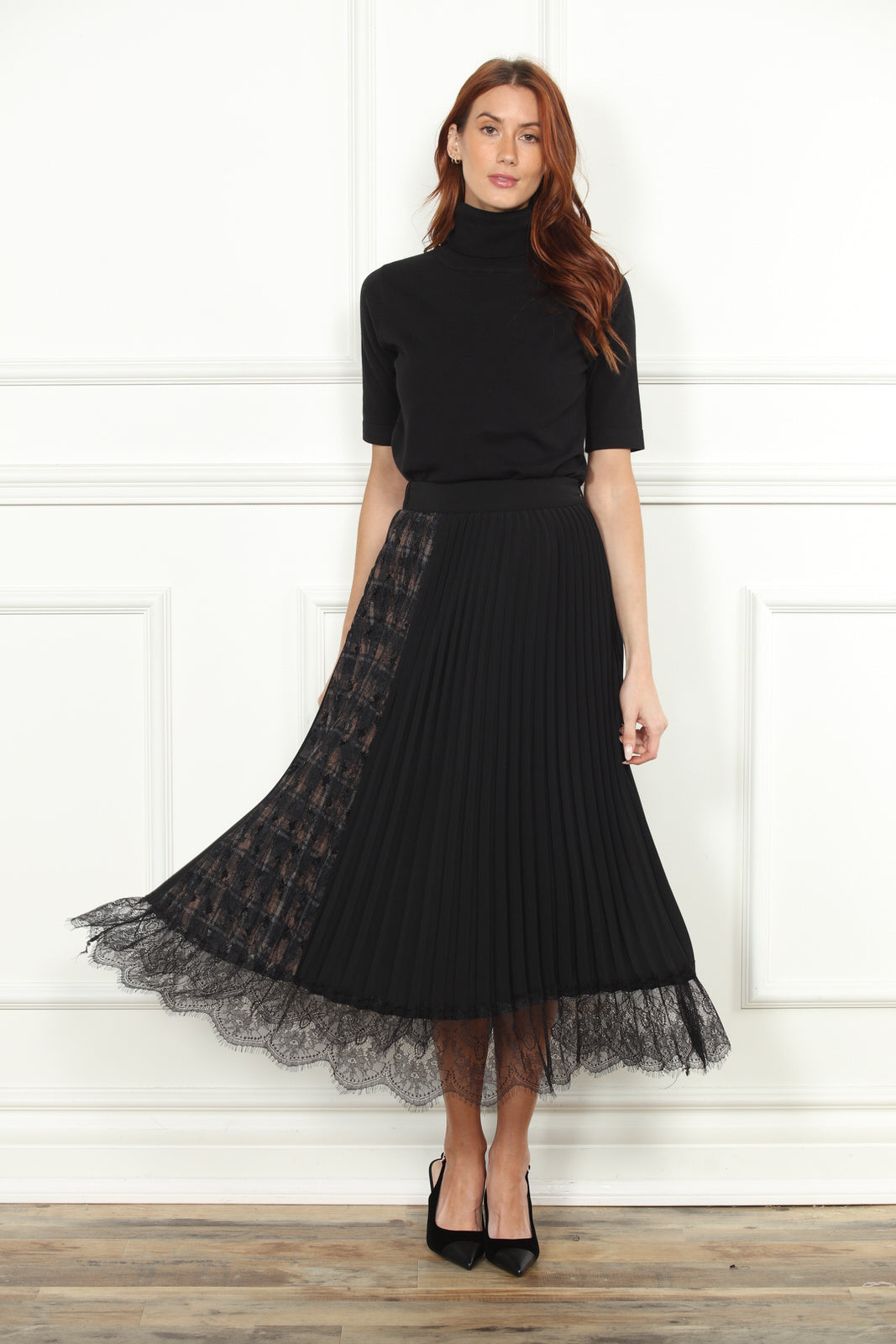 Lace Plaid Pleated Skirt M Lace Plaid Pleated Skirt M