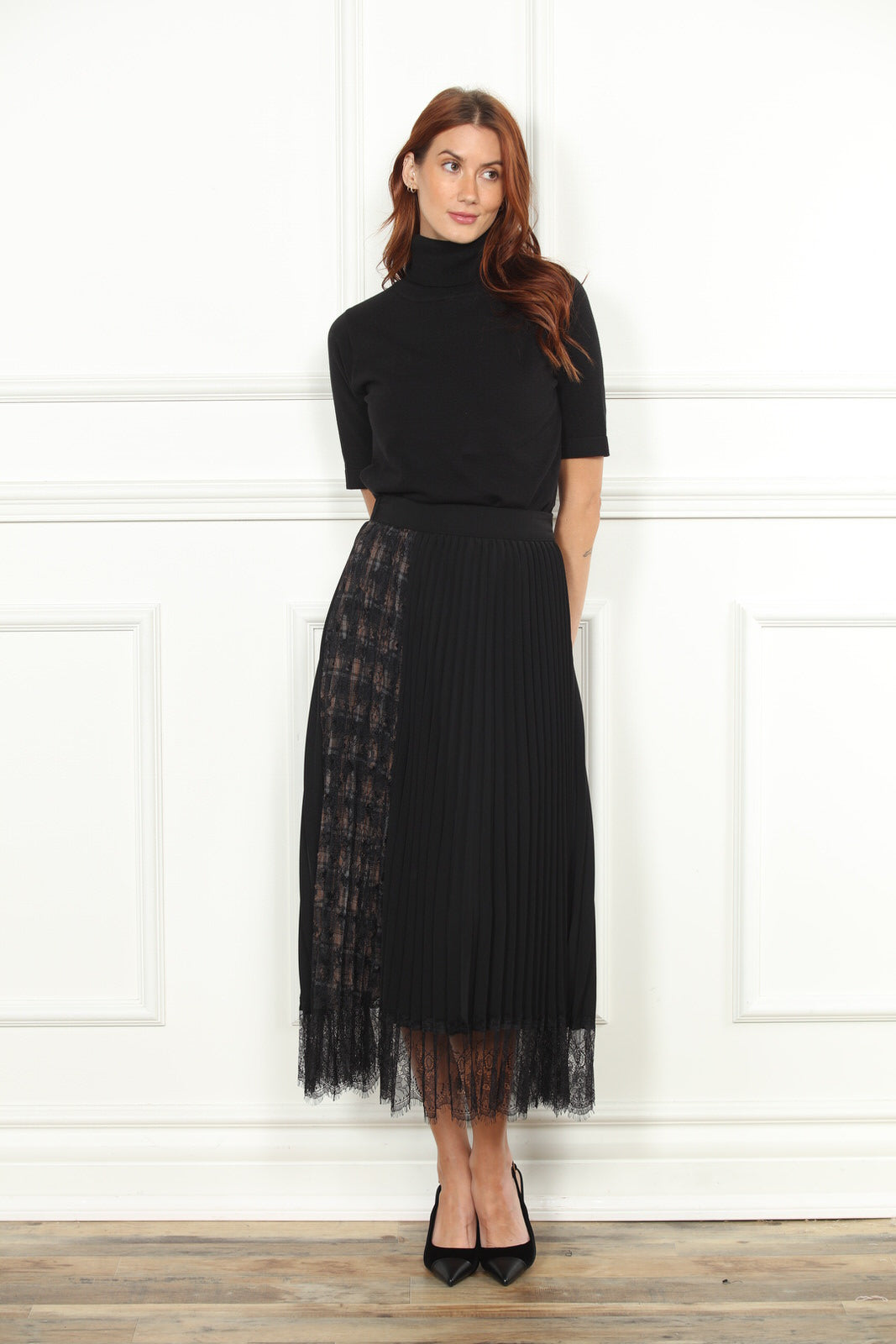 Lace Plaid Pleated Skirt