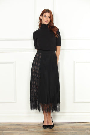 Lace Plaid Pleated Skirt