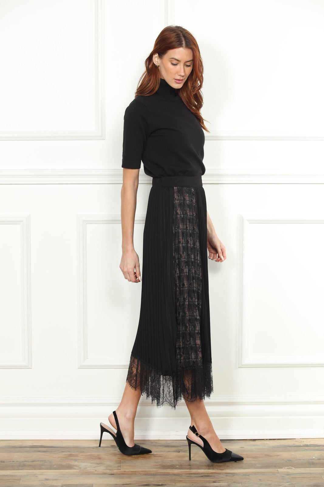 Lace Plaid Pleated Skirt