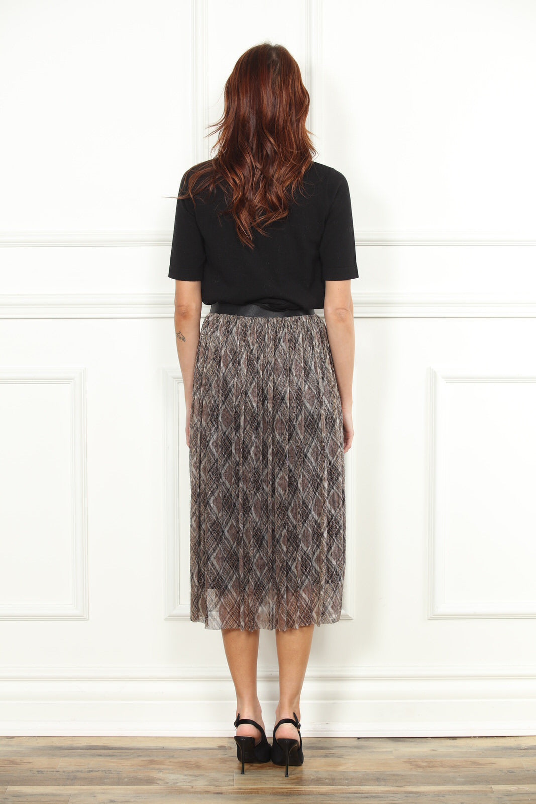 Lurex Plaid Pleated Skirt