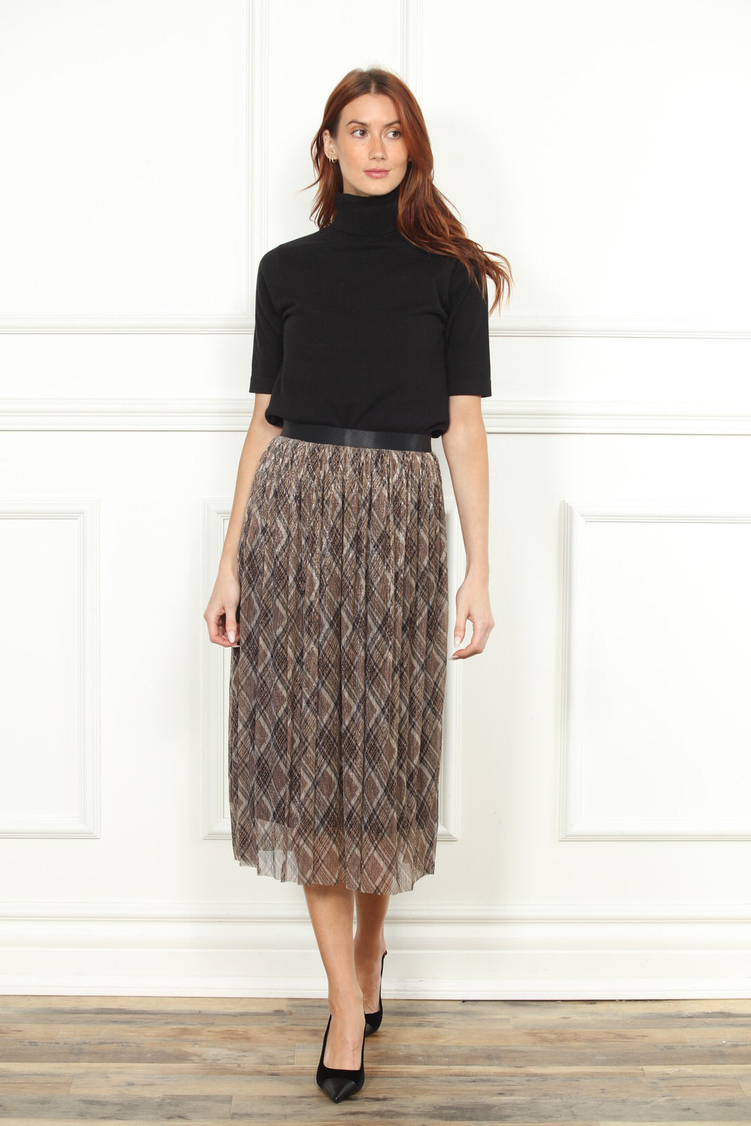 Lurex Plaid Pleated Skirt