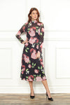 Black Rose Print Mesh Dress