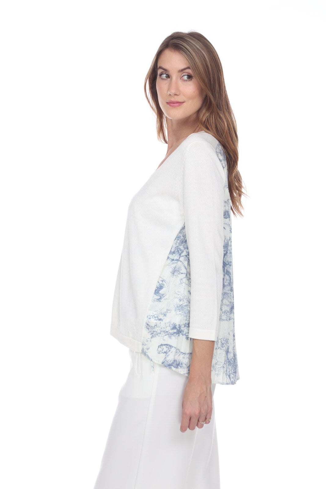 Classic Cardigan with Blue Toile