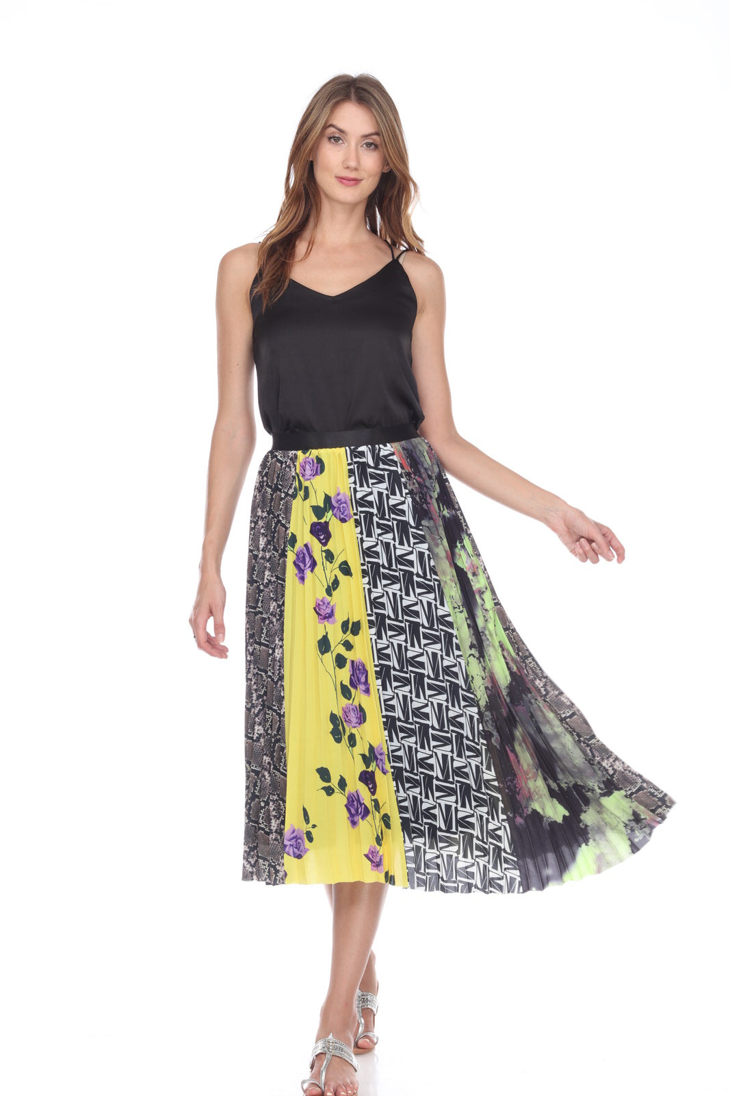 Multi Print Pleated Skirt