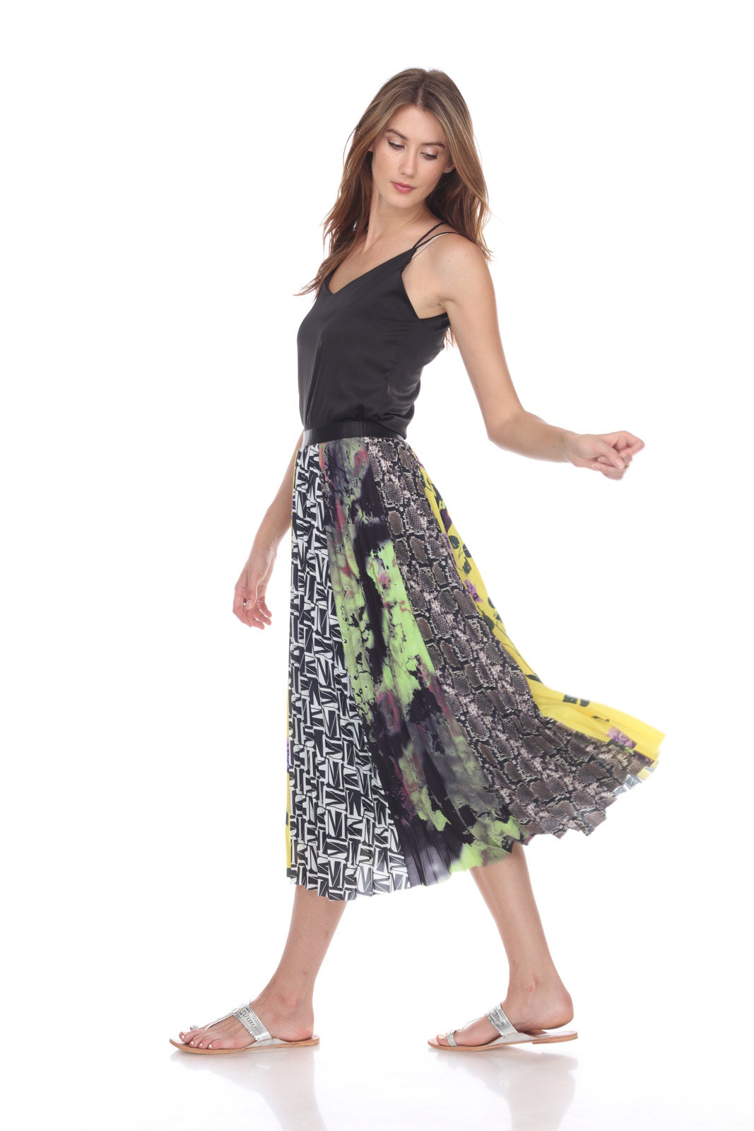 Multi Print Pleated Skirt