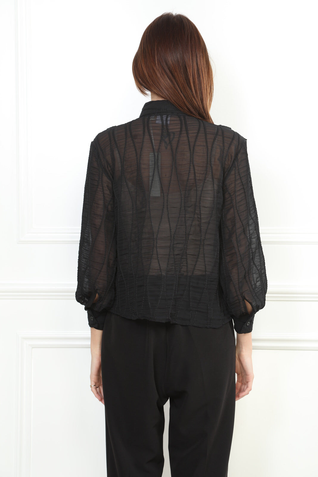 Sheer Button Ruffle Blouse