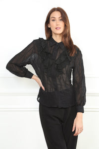 Sheer Button Ruffle Blouse