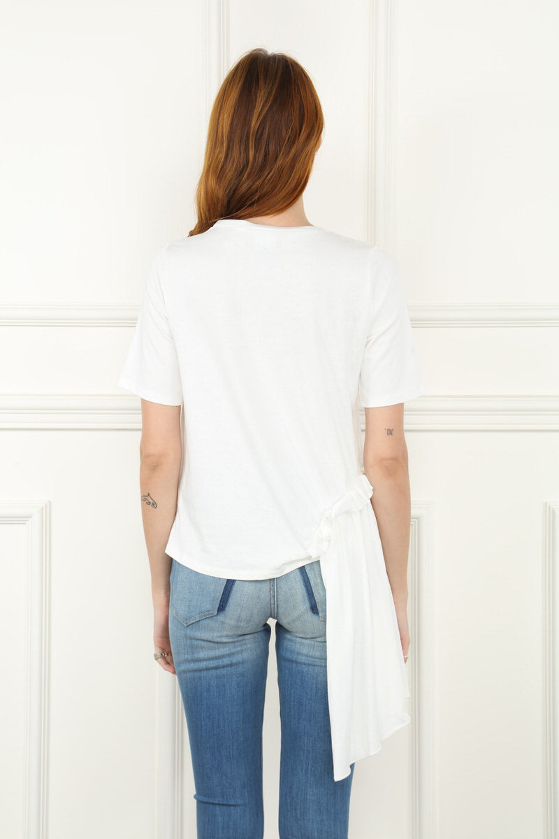 Ivory T Shirt With Drape Detail