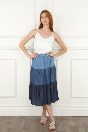 Three Tone Denim Skirt