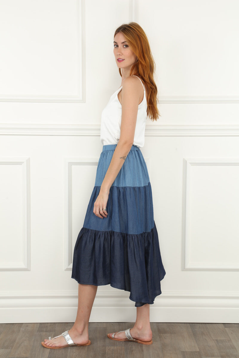 Three Tone Denim Skirt