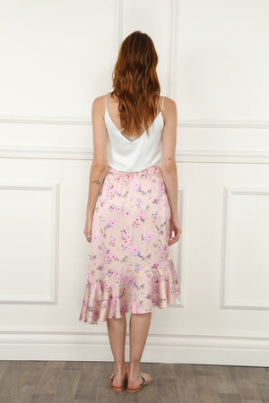 Pink Floral Print Ruffle Skirt