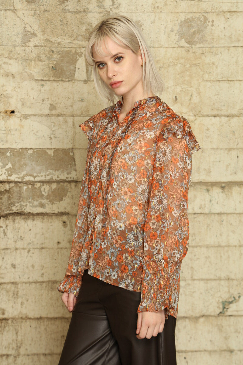 Neck Tie Floral Print Blouse