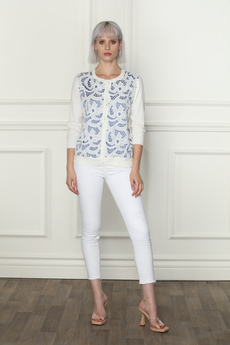 Ivory/Blue Lace Cardigan