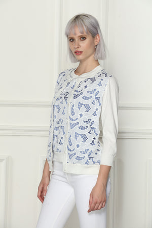 Ivory/Blue Lace Cardigan