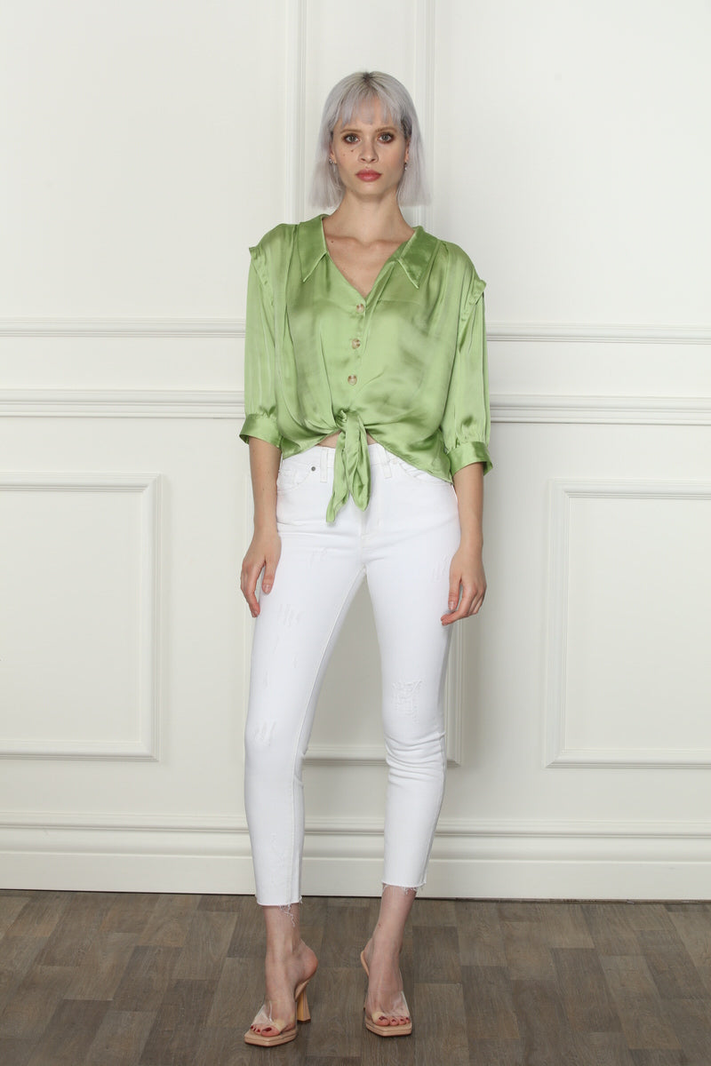 Silky Tie Front Blouse