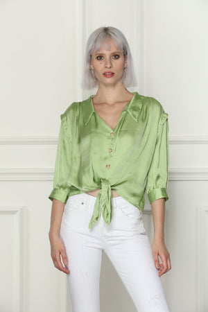 Silky Tie Front Blouse
