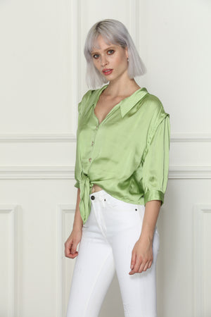 Silky Tie Front Blouse