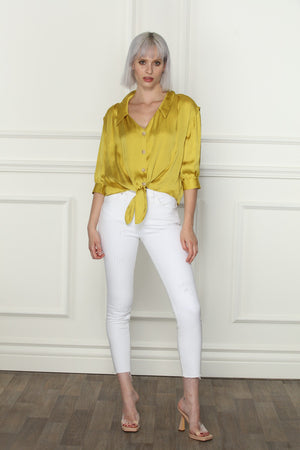 Silky Tie Front Blouse