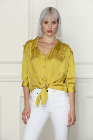 Silky Tie Front Blouse