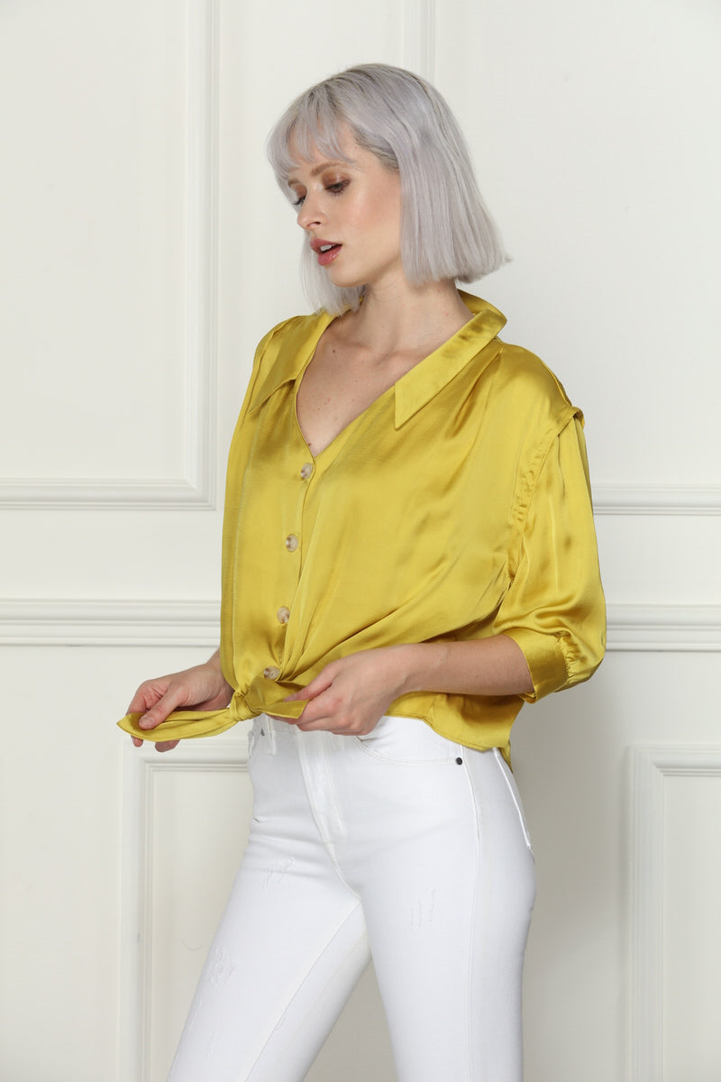 Silky Tie Front Blouse
