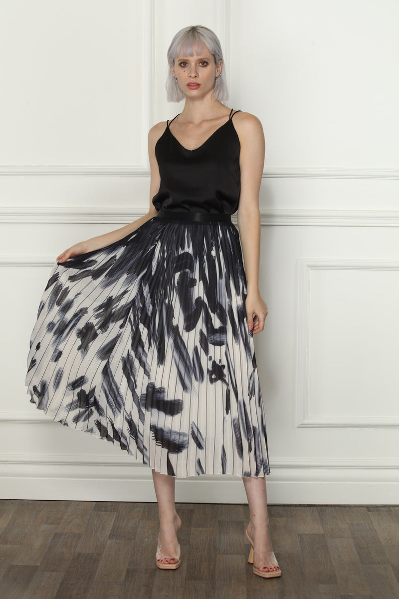 Feather Print Pleated Skirt