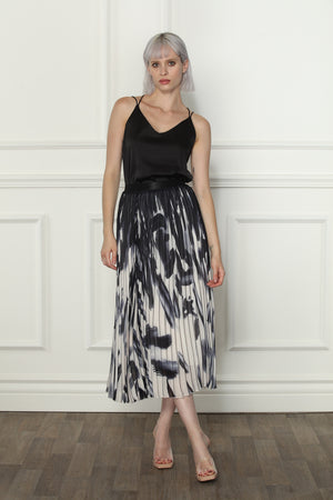 Feather Print Pleated Skirt