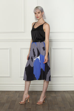 Abstract Blocking Pleated Skirt
