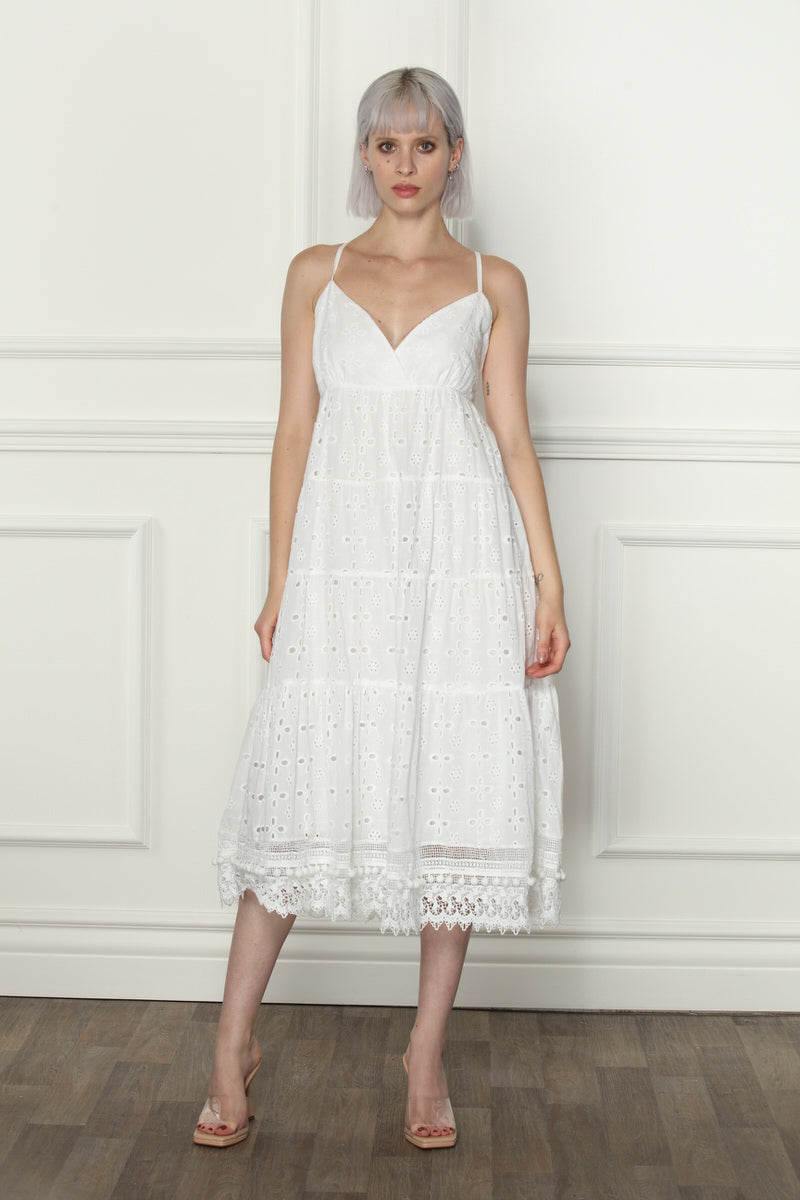 Eyelet Fringe Midi Dress