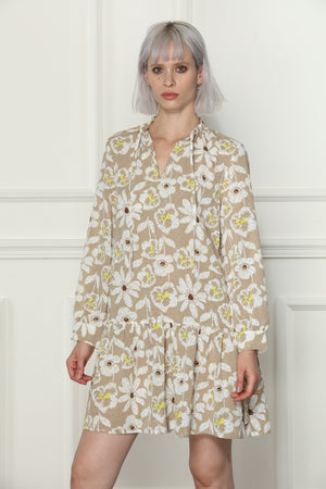 Sand Floral Print Dress