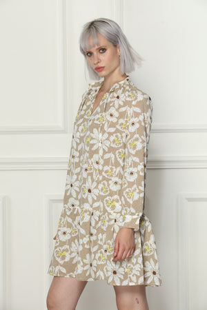 Sand Floral Print Dress