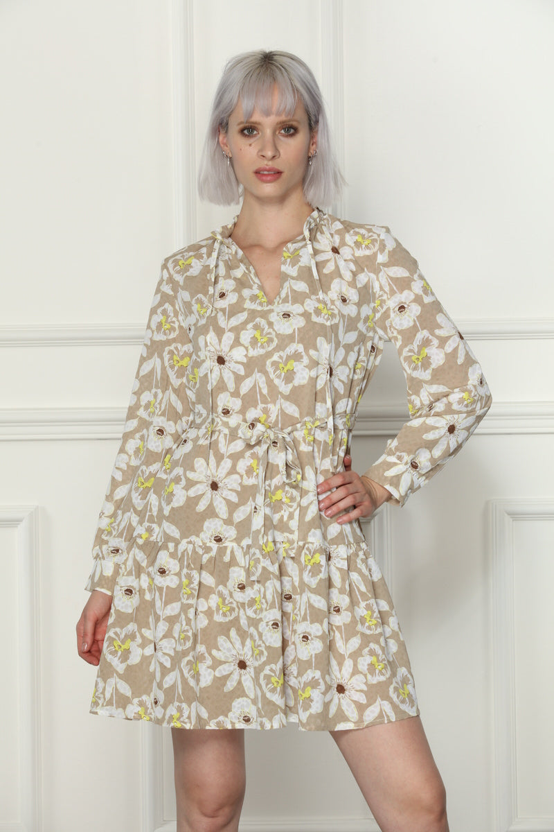 Sand Floral Print Dress