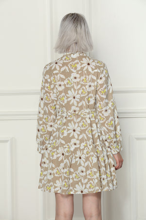 Sand Floral Print Dress